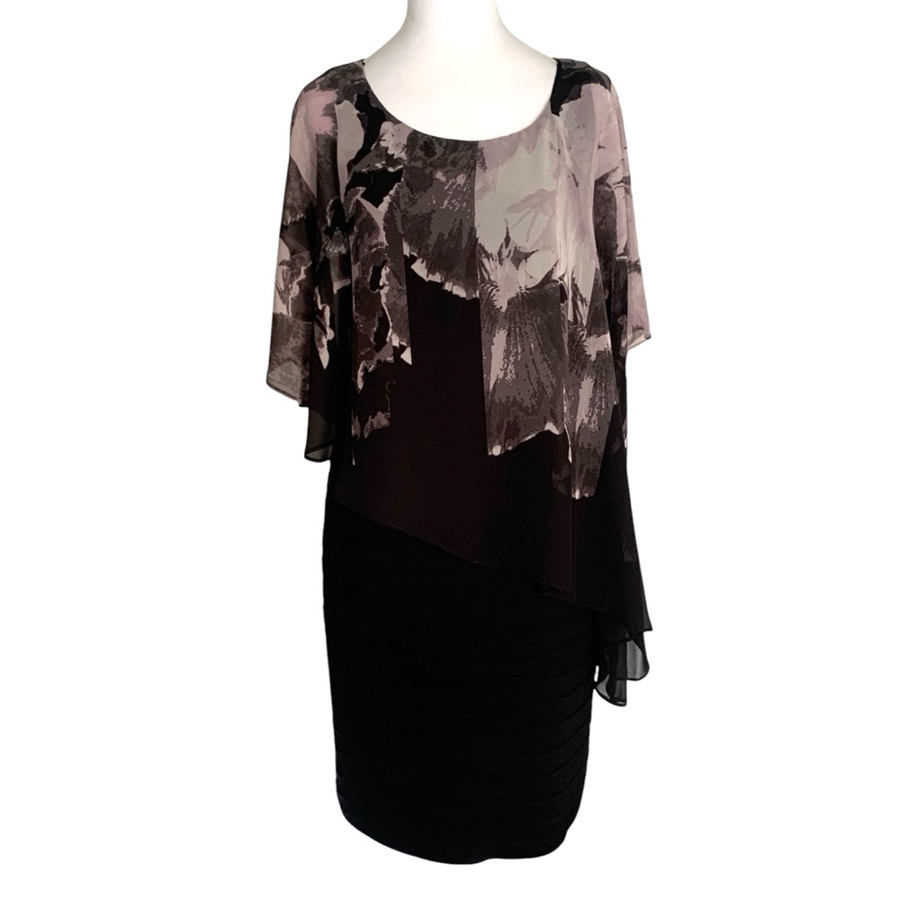 Adrianna Papell Size 8 Black Muted Purple Scarf Style Asymmetrical Dress